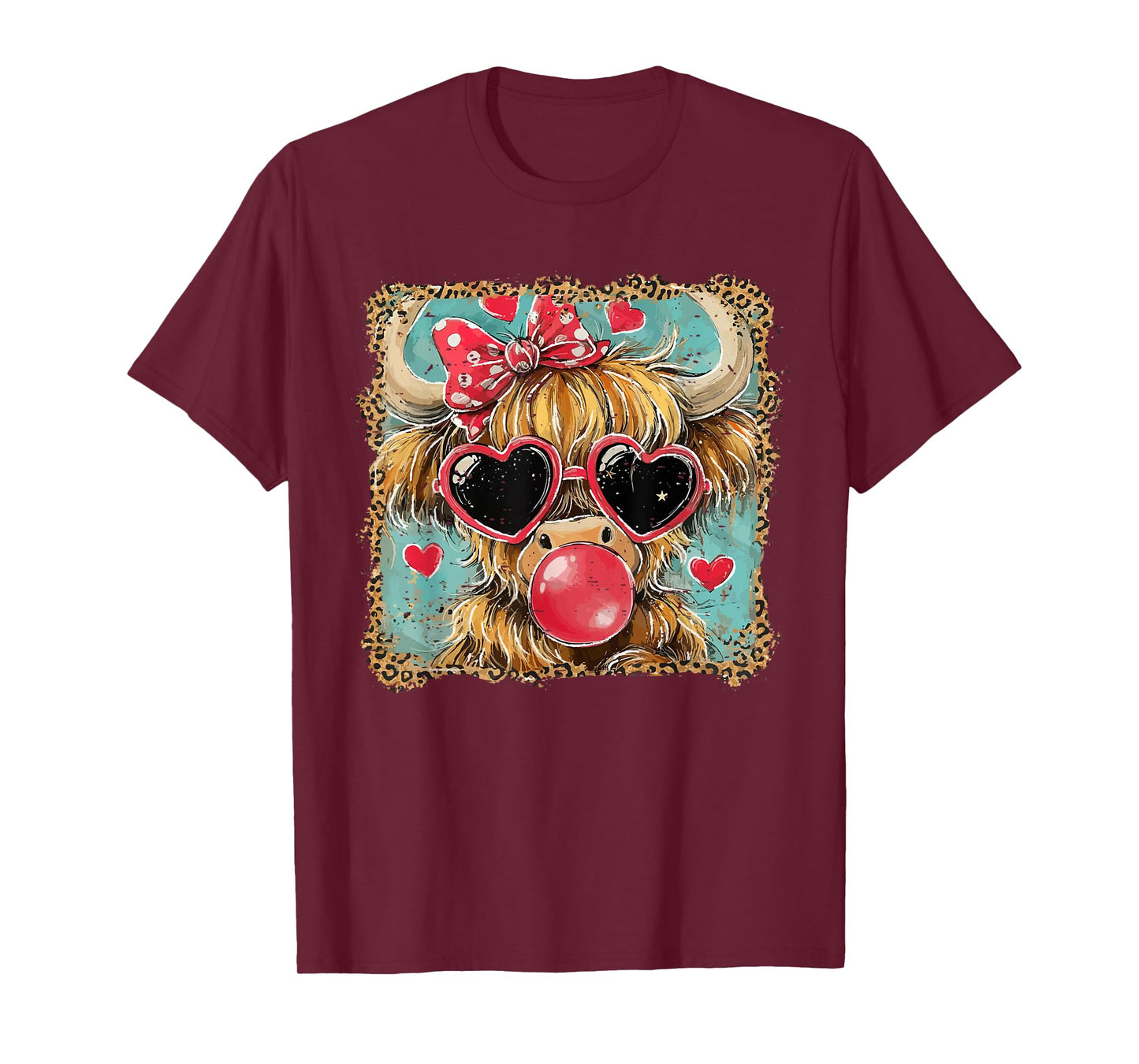 Funny Highland Cow Blowing Bubble Gum Cute Western Valentine T-Shirt