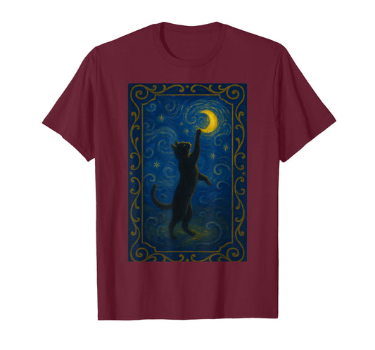Cat Starry Night Van Gogh Cat Funny Cat Lover Mom Cat Dad T-Shirt