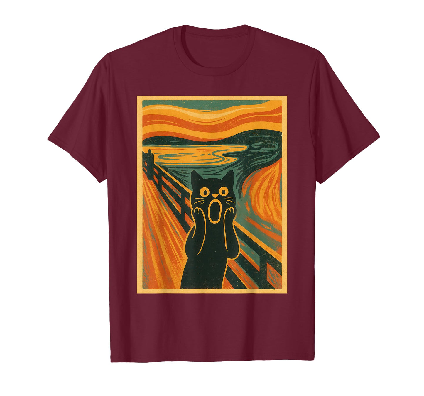 Funny Black Cat Painting The Scream Famous Art Munch Graphic T-Shirt