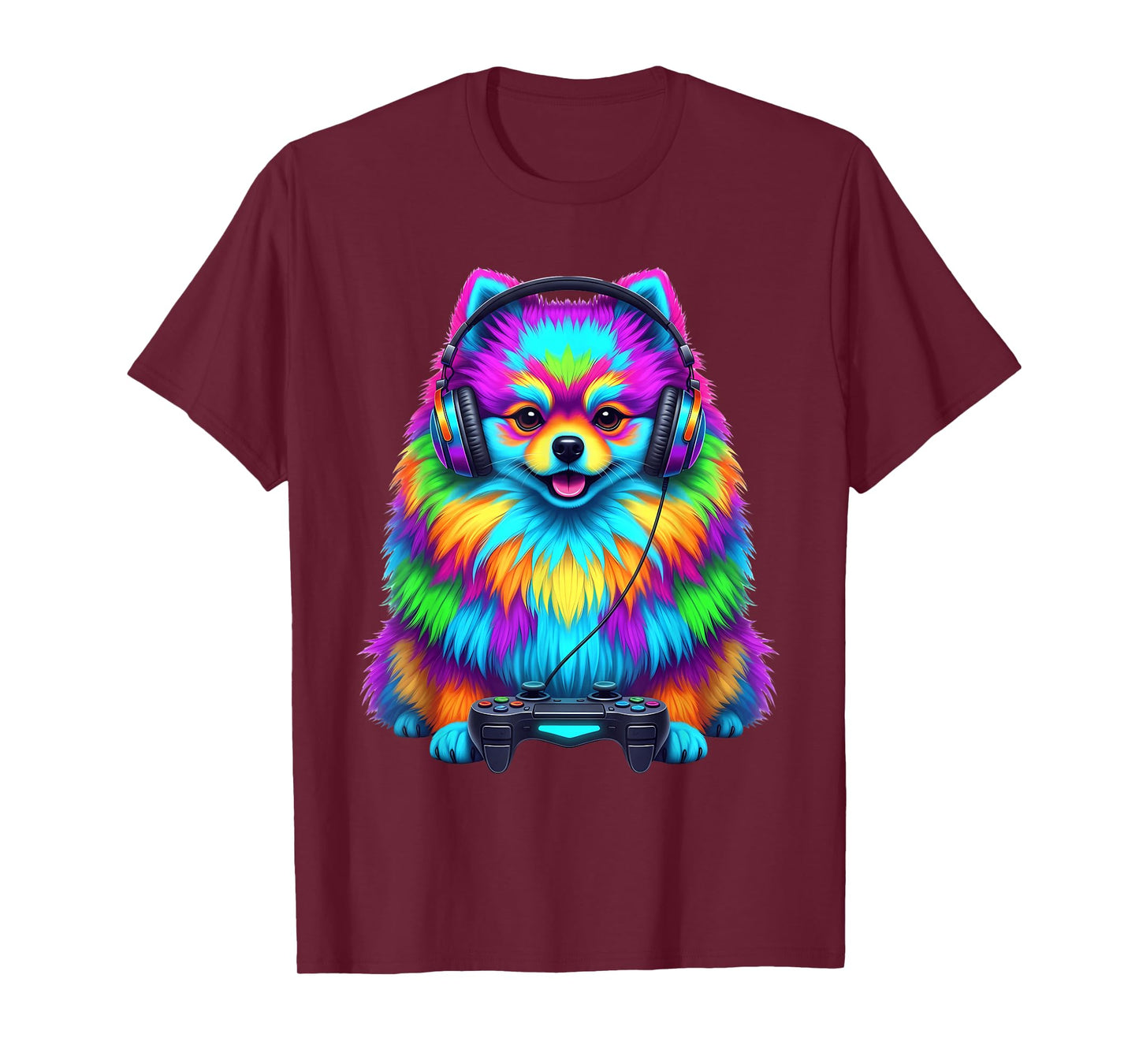 Colorful Pomeranian Video Game Gamer Dog Zoo Design T-Shirt