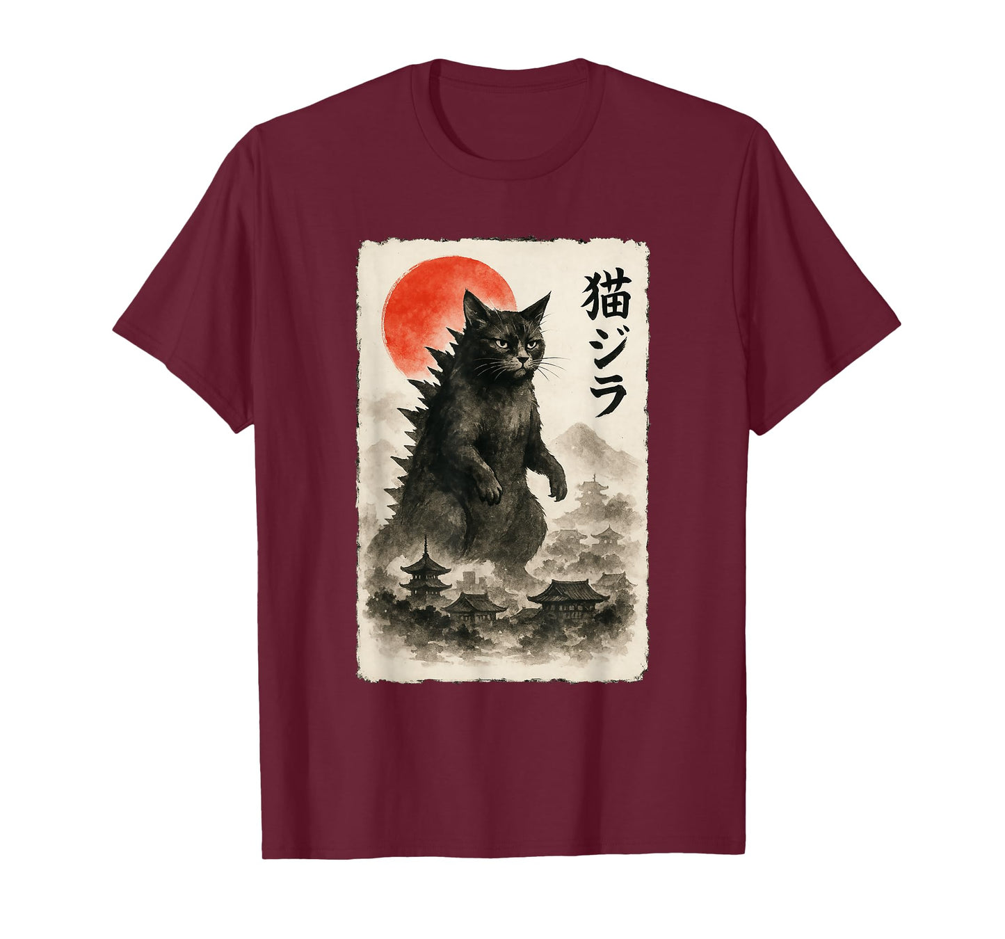 Catzilla Cat Japanese Art Funny Sumi-e for Men Women Kids T-Shirt