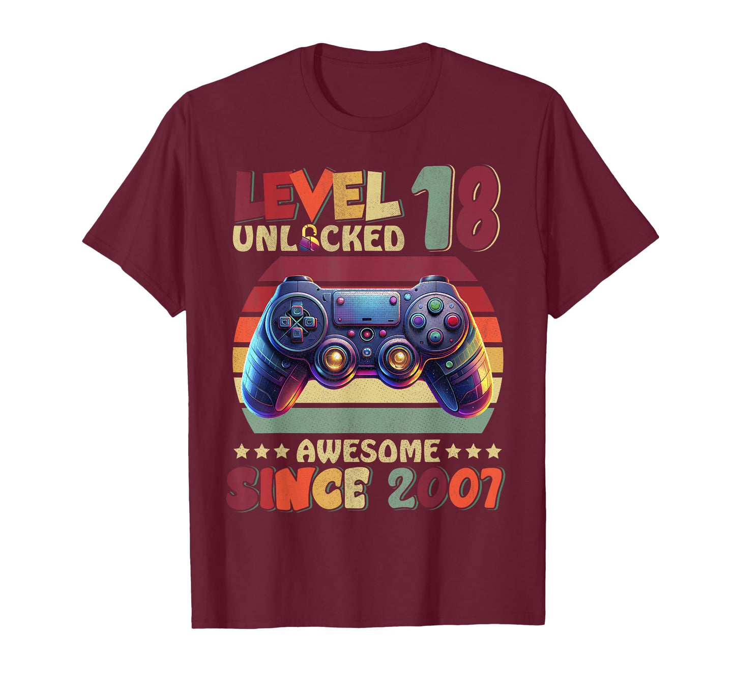 Level 18 Unlocked Awesome Since 2007 18th Birthday Gaming T-Shirt
