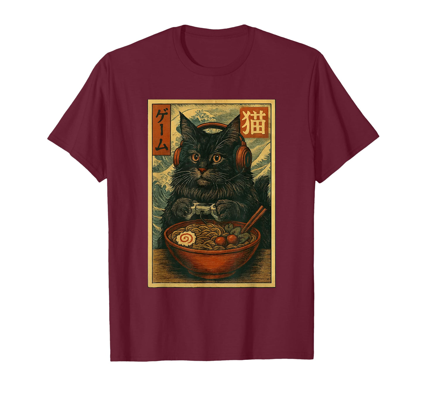 Fun Kawaii Gamer Cat Funny Ramen Retro Japanese Cat Gaming T-Shirt