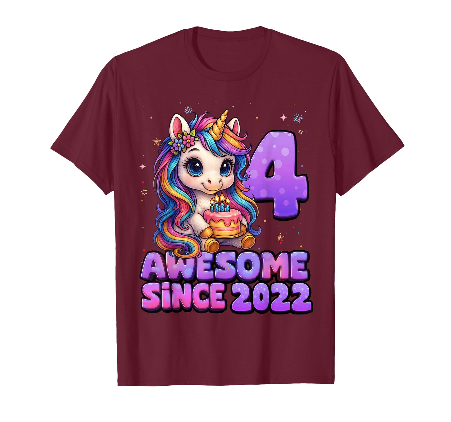 4 Year Old Girl Awesome Since 2022 Unicorn 4th Birthday Girl T-Shirt