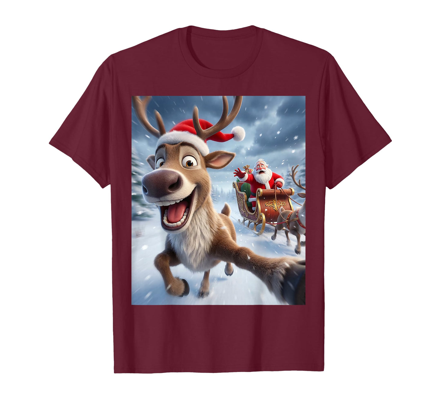 Funny Reindeer Selfie Santa Merry Christmas for Kids Xmas T-Shirt