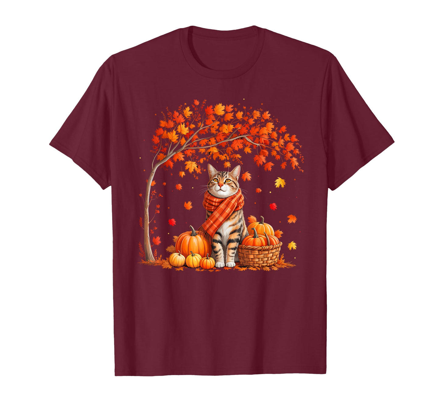 Hello Autumn Cat Fall Leaf Kitten Lover Thanksgiving Women T-Shirt