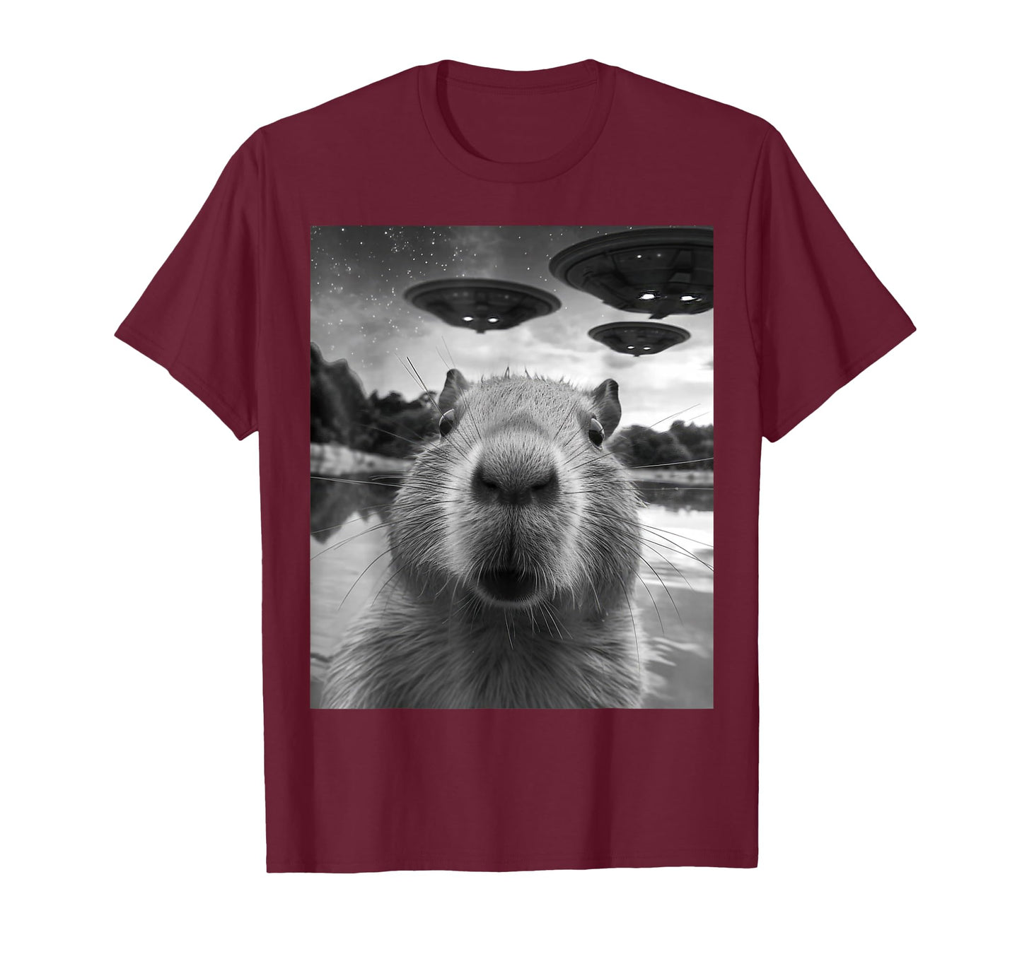 Capybara Selfie with UFOs Weird T-Shirt