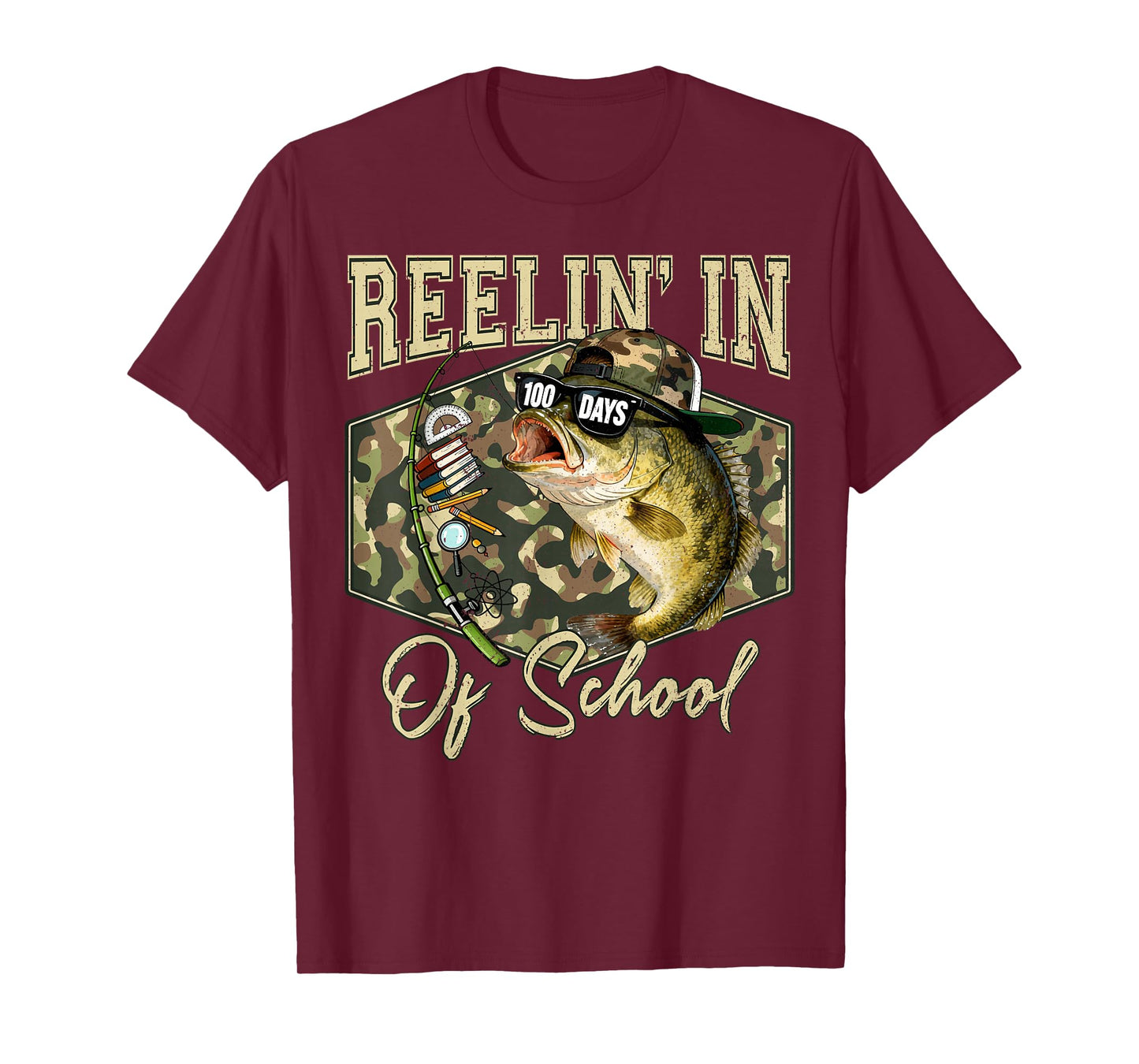 Reelin' in 100 Days of School Bass Fishing Lover Boy Teen T-Shirt