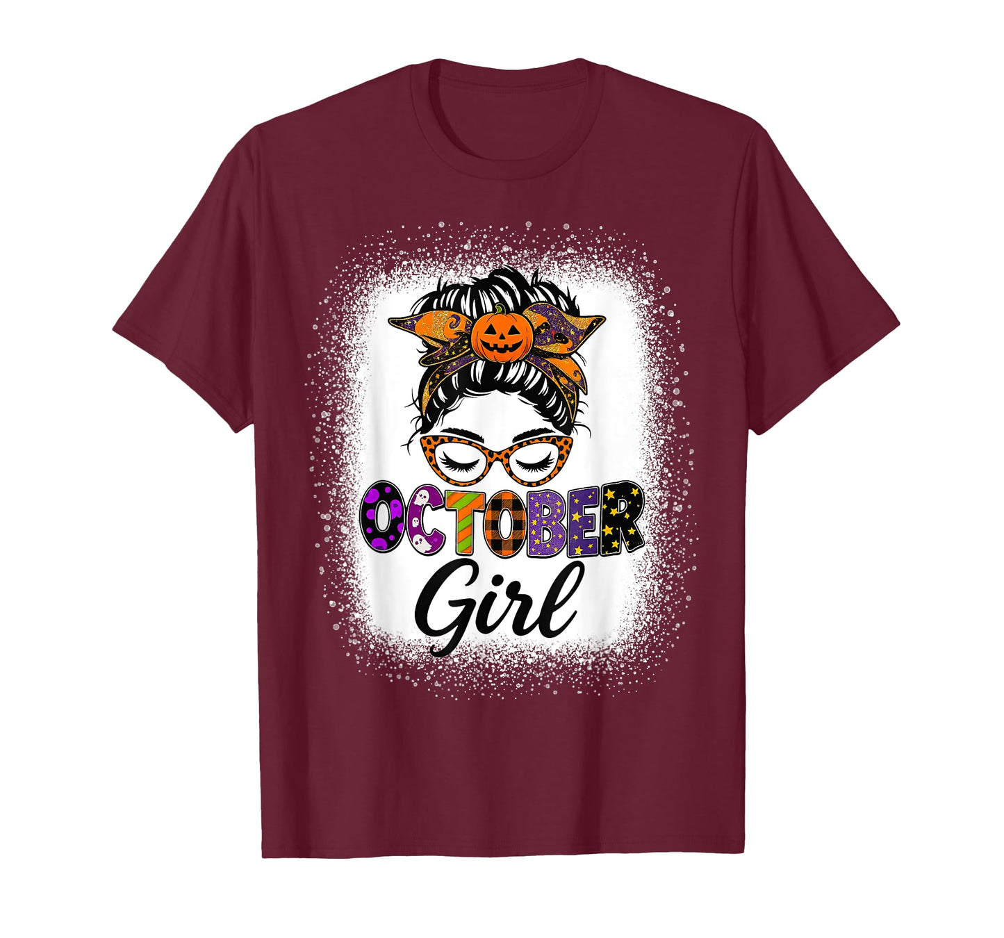 Vintage Women Messy Bun Halloween October Girl Birthday T-Shirt