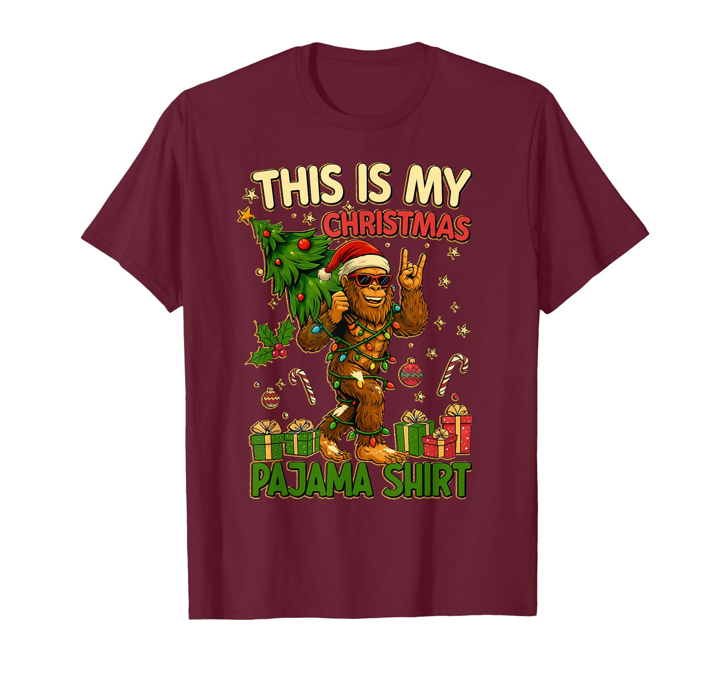 This is My Christmas Pajama Funny Big Foot Xmas Tree Lights T-Shirt