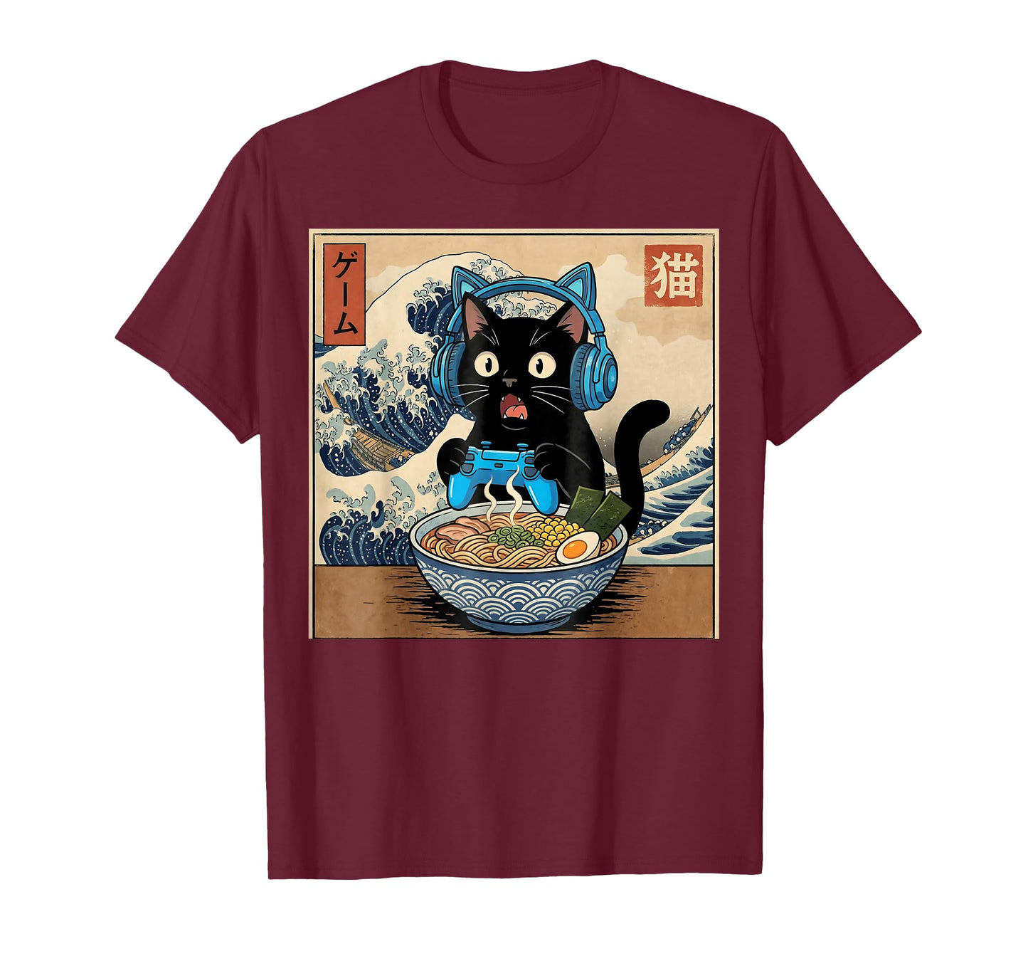 Cute Kawaii Gamer Cat Funny Ramen Japanese Cat Gaming T-Shirt