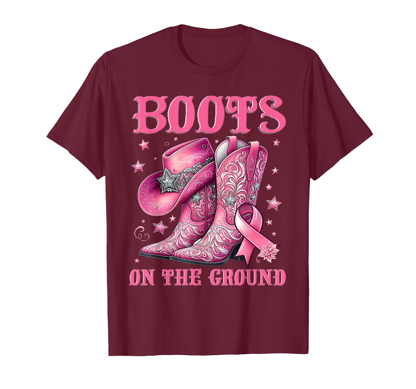 Boots On The Ground Cowgirl Western Breast Cancer Awareness T-Shirt