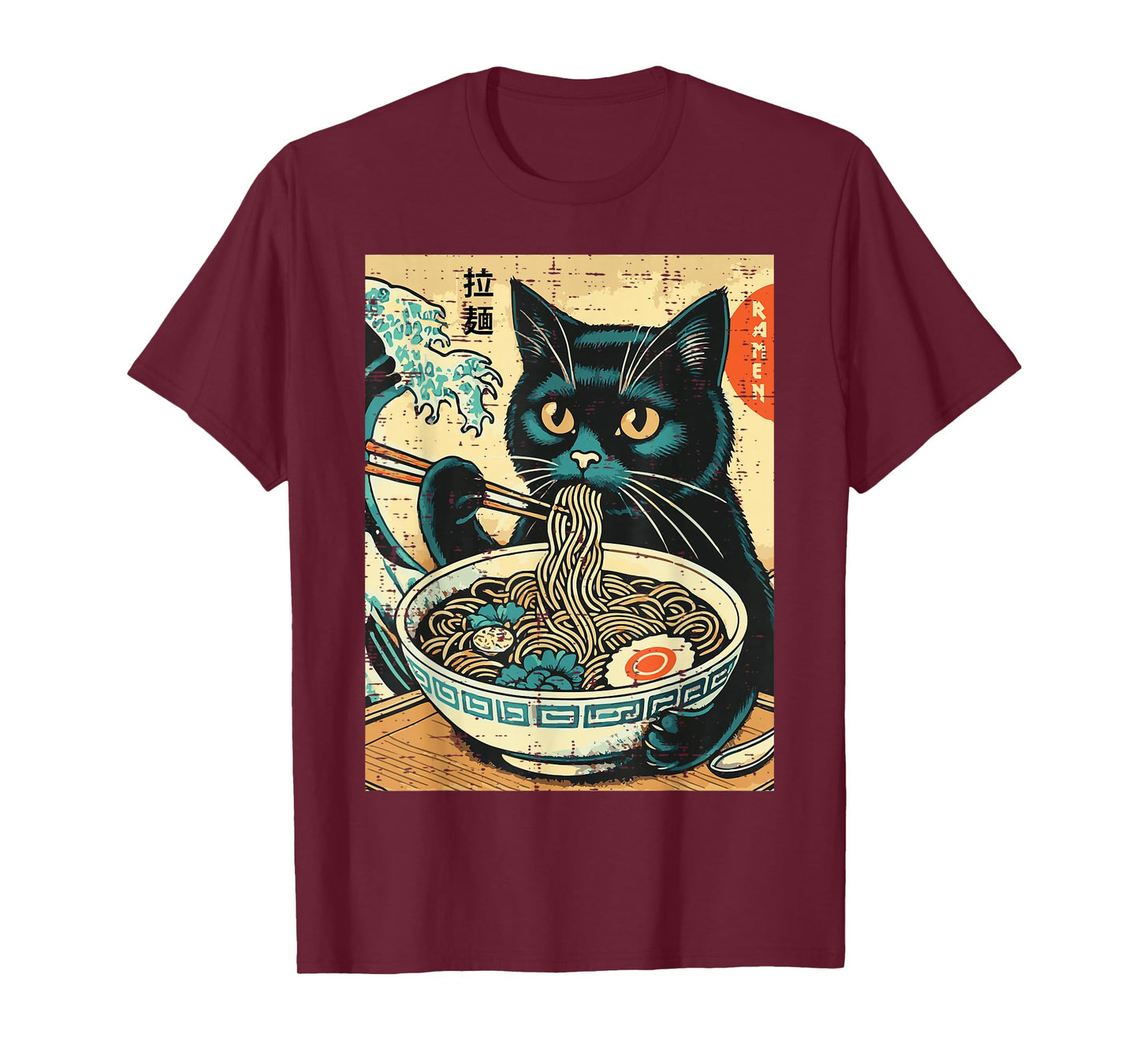 Japanese Cat Ramen Great Wave Vintage Art Food Men Women Kid T-Shirt