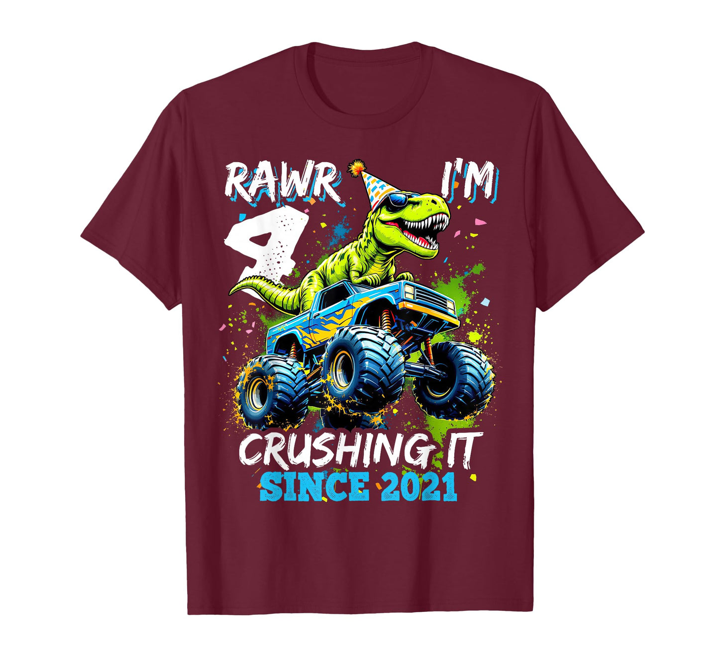 4th Birthday Monster Truck Dinosaur Party Boys Rawr I'm 4 T-Shirt