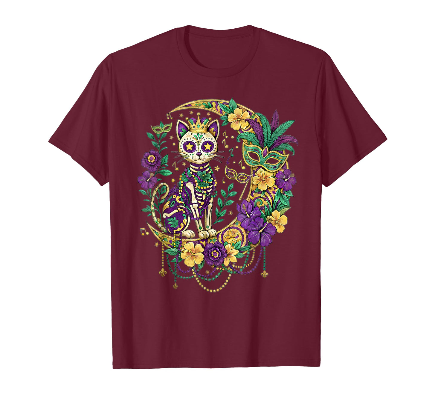 Mardi Gras Costume Sugar Skull Cat Carnival New Orleans T-Shirt