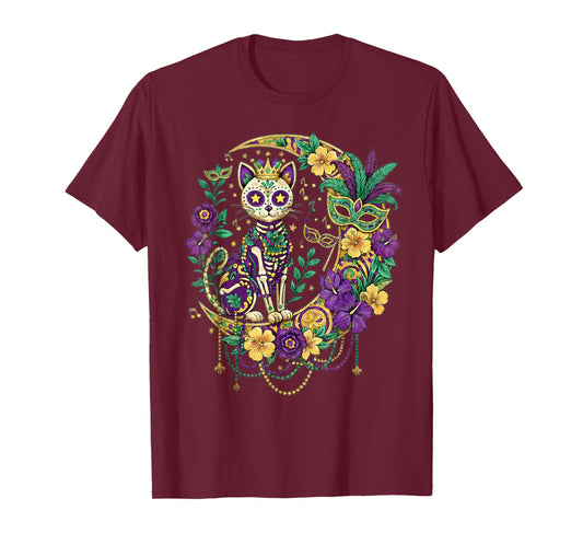 Mardi Gras Costume Sugar Skull Cat Carnival New Orleans T-Shirt
