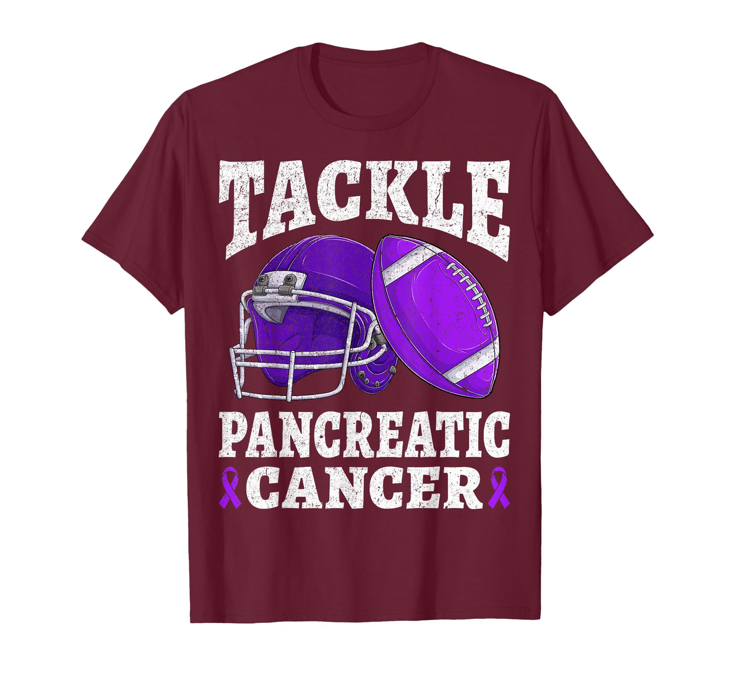 Tackle Pancreatic Cancer Football Awareness Purple Ribbon T-Shirt