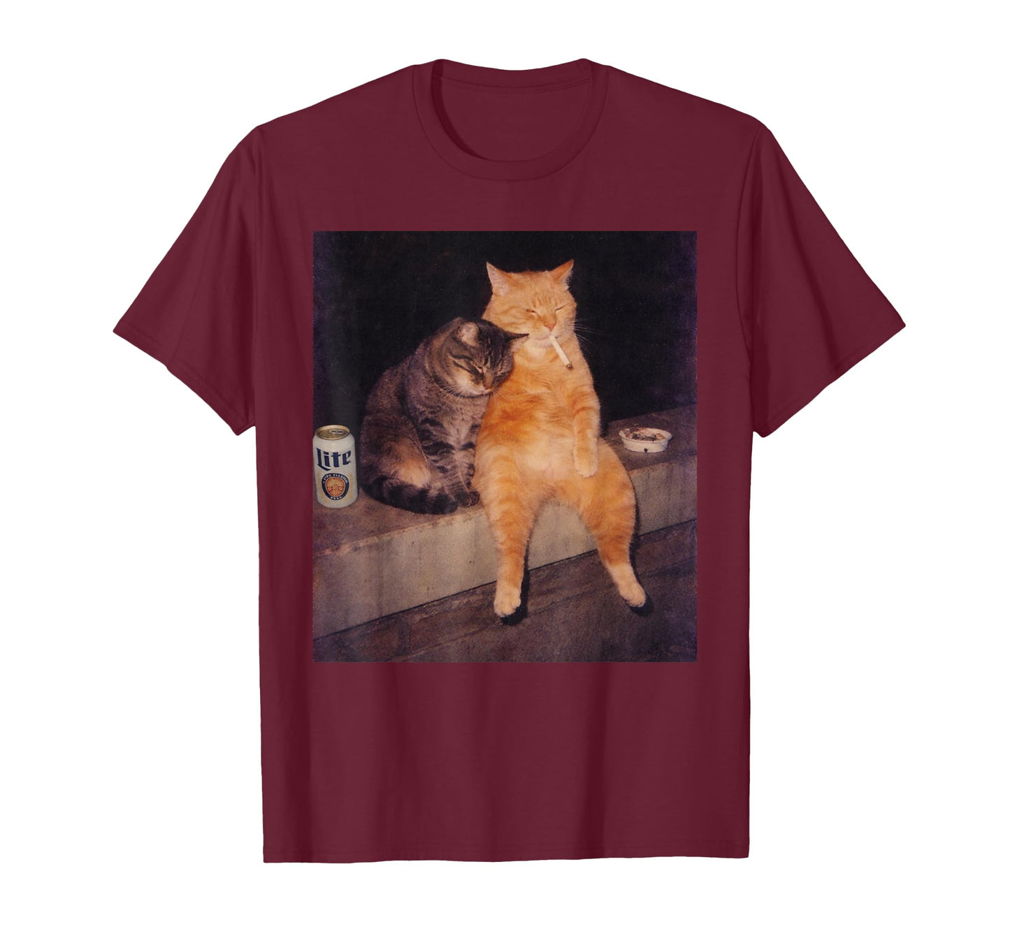 Funny Cat Smoking Beer Vintage Y2K Grunge Meme Graphic Tee T-Shirt