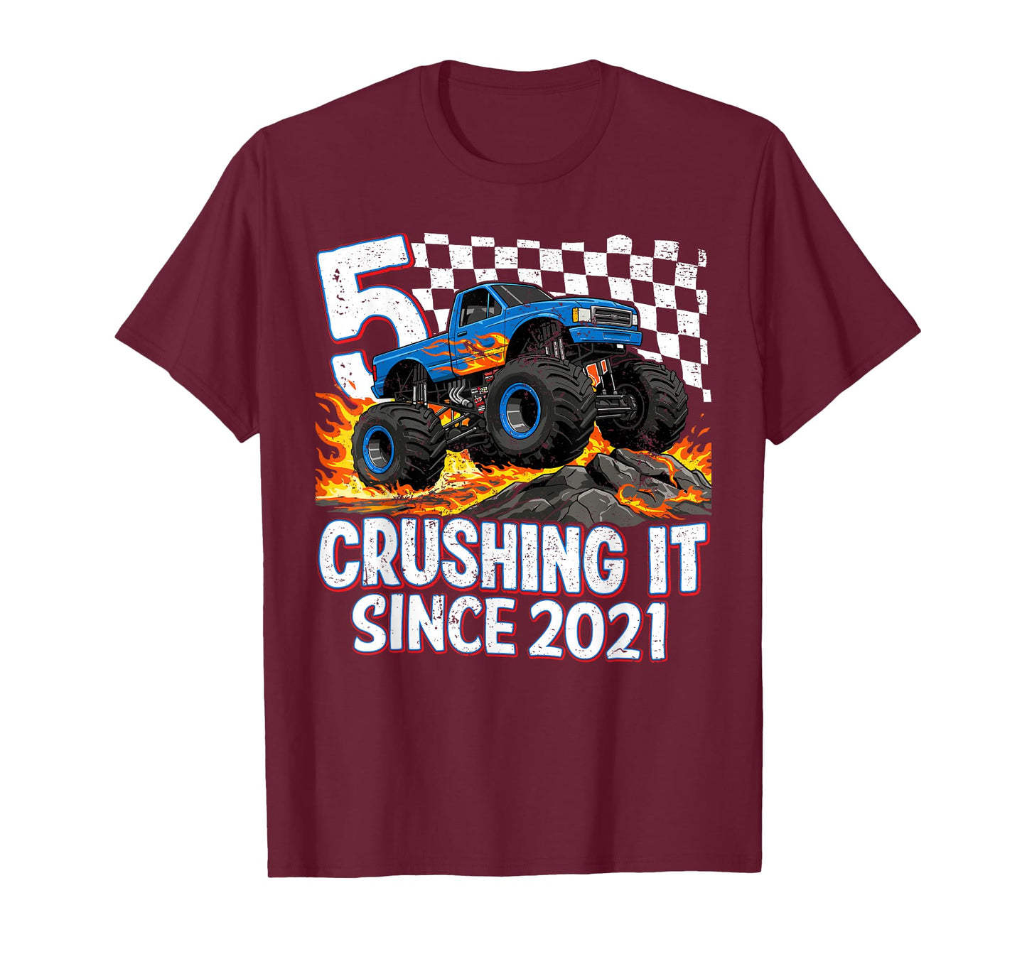 5th Birthday Monster Truck 5 Year Old Boys Party Born 2021 T-Shirt
