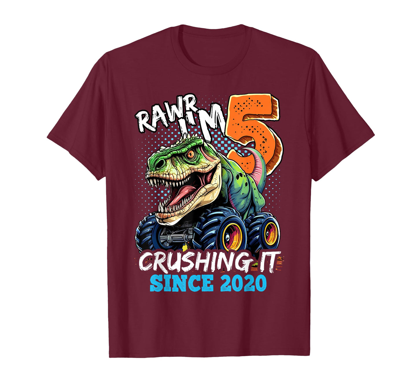 5th Birthday Monster Truck Dinosaur Party Boys Rawr I'm 5 T-Shirt