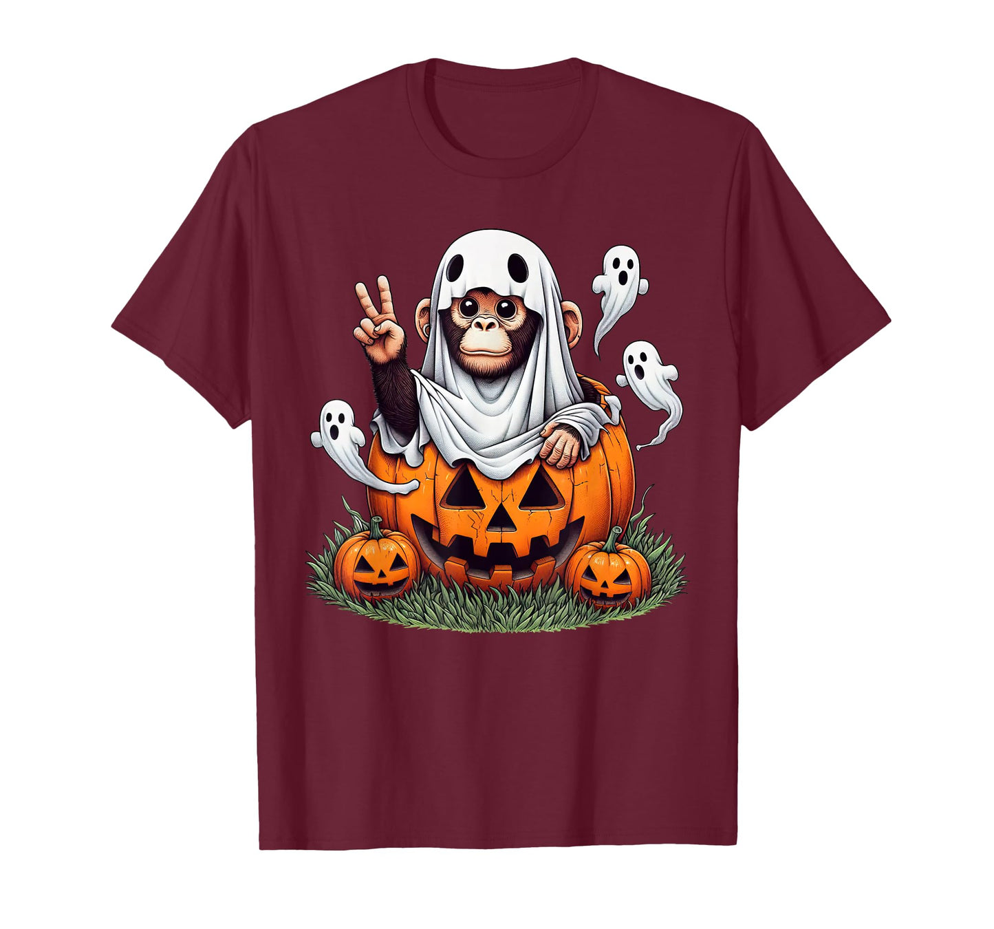 Funny Monkey Ghost Boo Halloween Monkey Womens Mens Kids T-Shirt