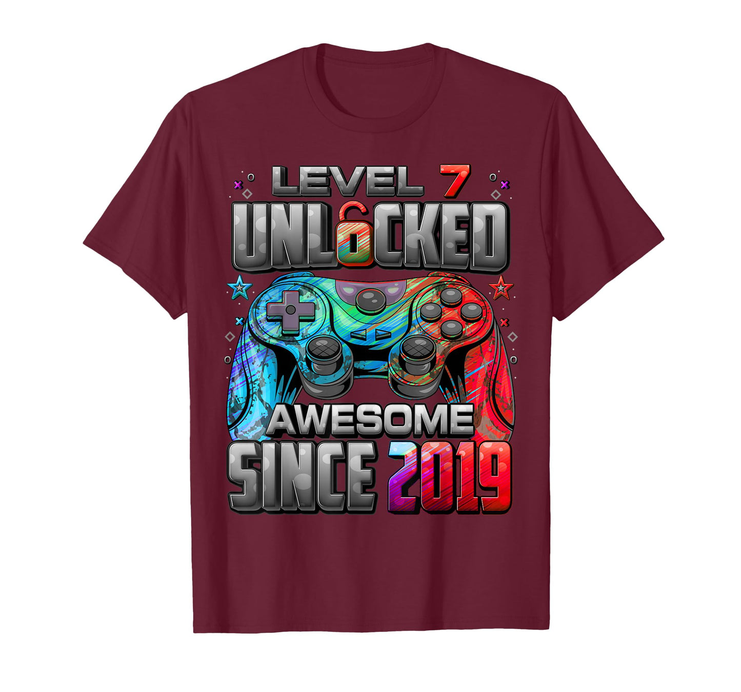 Level 7 Unlocked Awesome Since 2019 7th Birthday Gaming T-Shirt