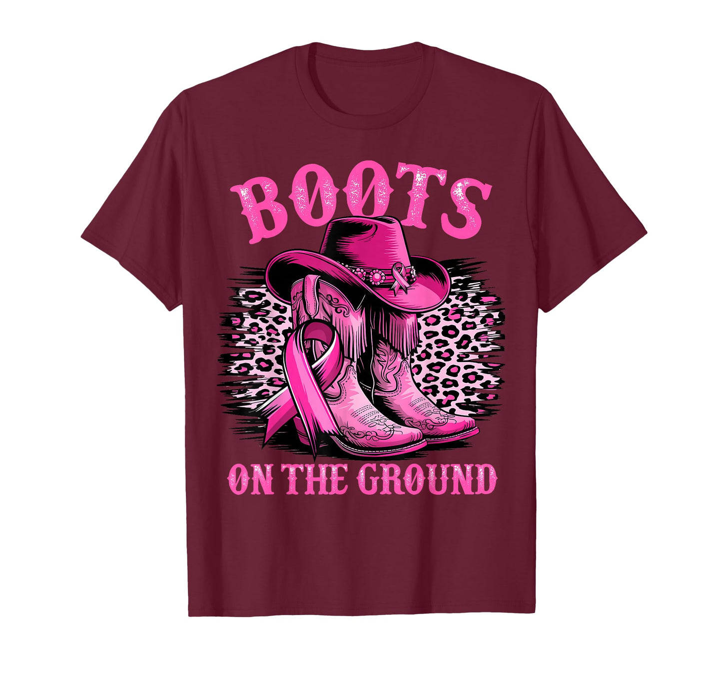 Boots On The Ground Cowgirl Western Breast Cancer Awareness T-Shirt