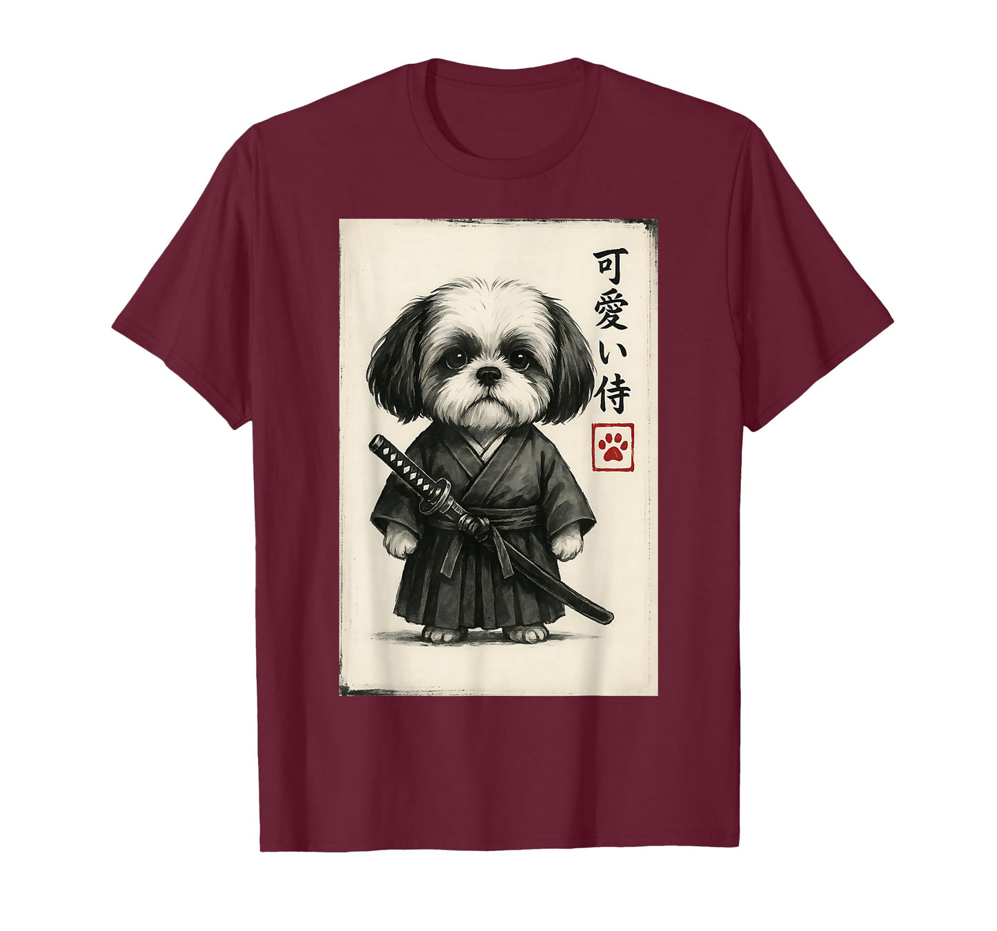 Shih Tzu Samurai Ink Art Sumi-e Style Novelty Kawaii T-Shirt