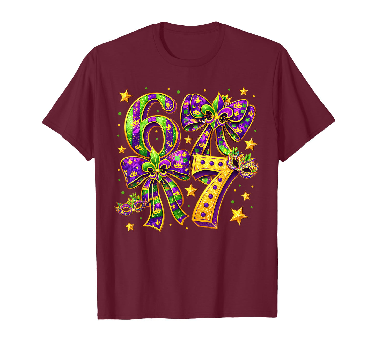 Mardi Gras Six Seven Bow Jester Beads 6 7 Meme Girls Kids T-Shirt