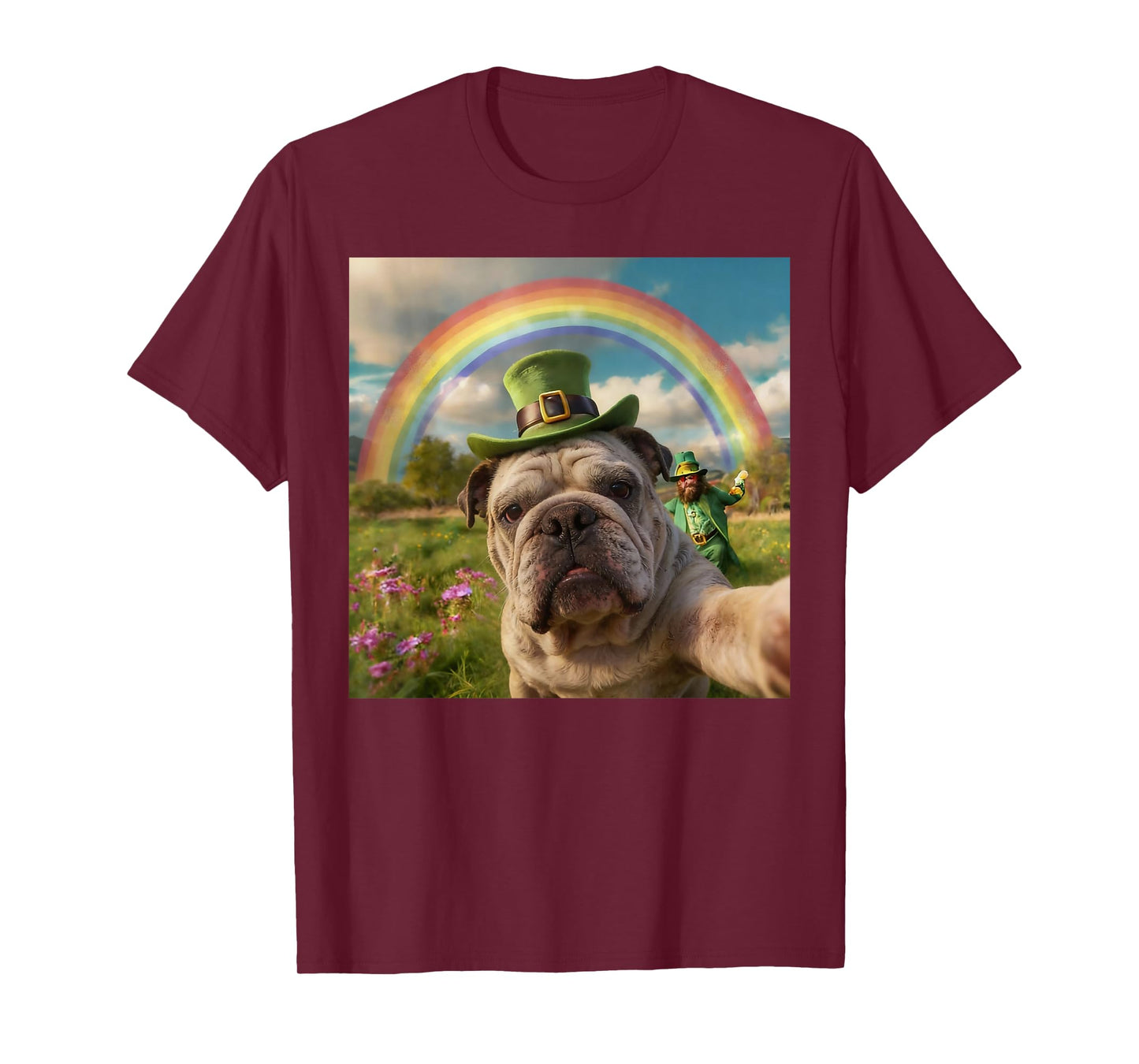 Bulldog Selfie with Leprechaun Funny Dog St. Patrick’s Day T-Shirt