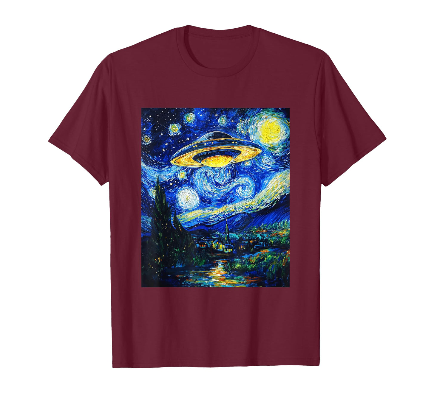UFO Aliens Flying Saucer - Van Gogh Style - Starry Night T-Shirt
