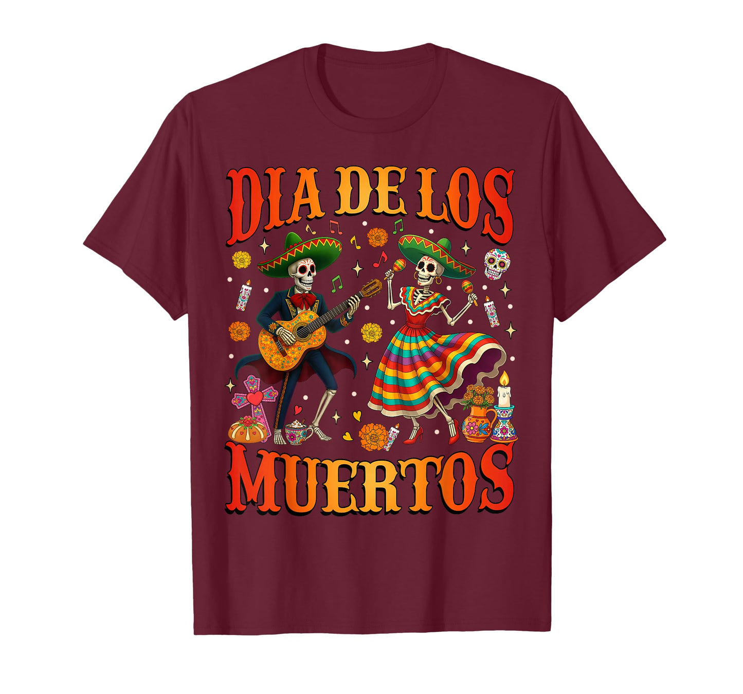 Dia De Los Muertos Dancing Skeletons Guitar Day of The Dead T-Shirt