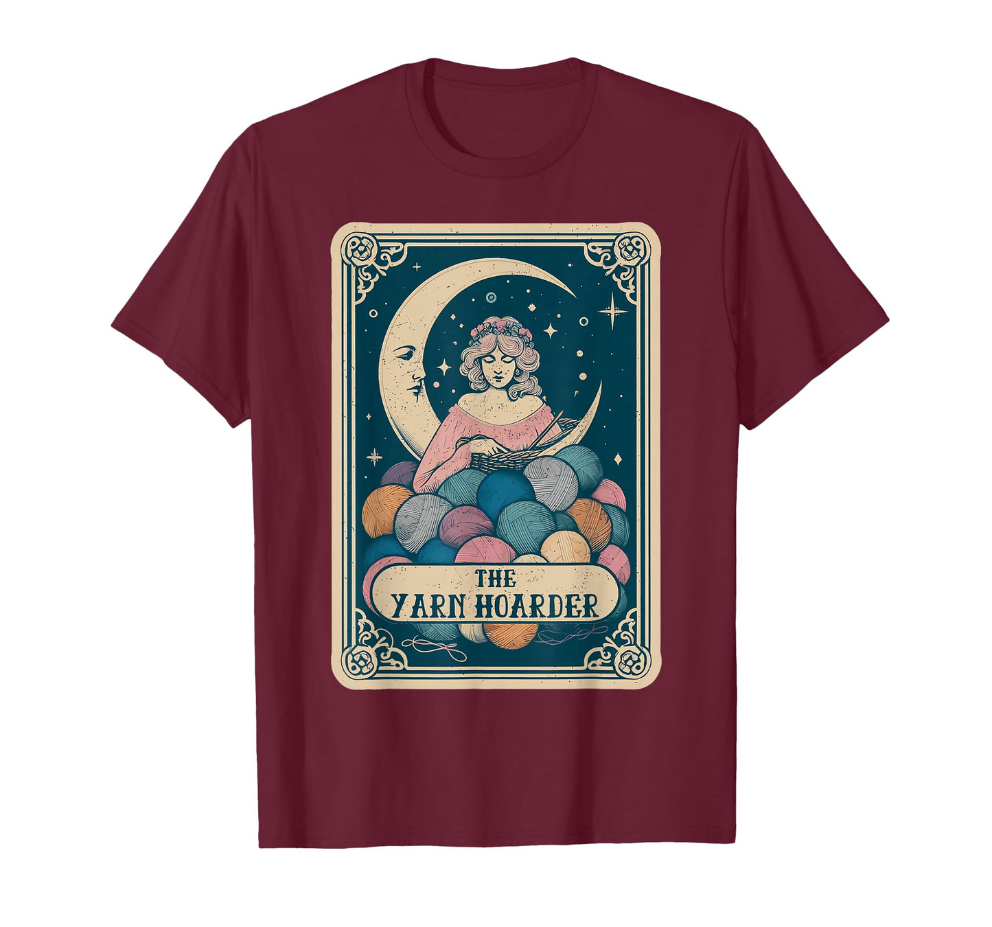 Vintage Gothic Tarot Card Yarn Hoarder Knitter Crochet Lover T-Shirt