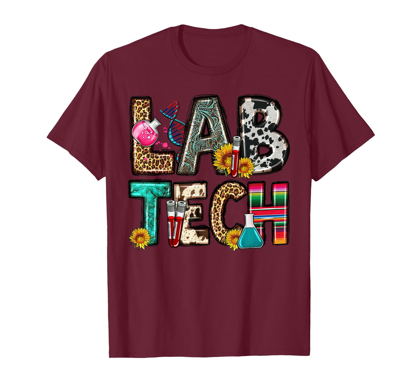 Retro Lab Tech Leopard Floral Medical Laboratory Science T-Shirt