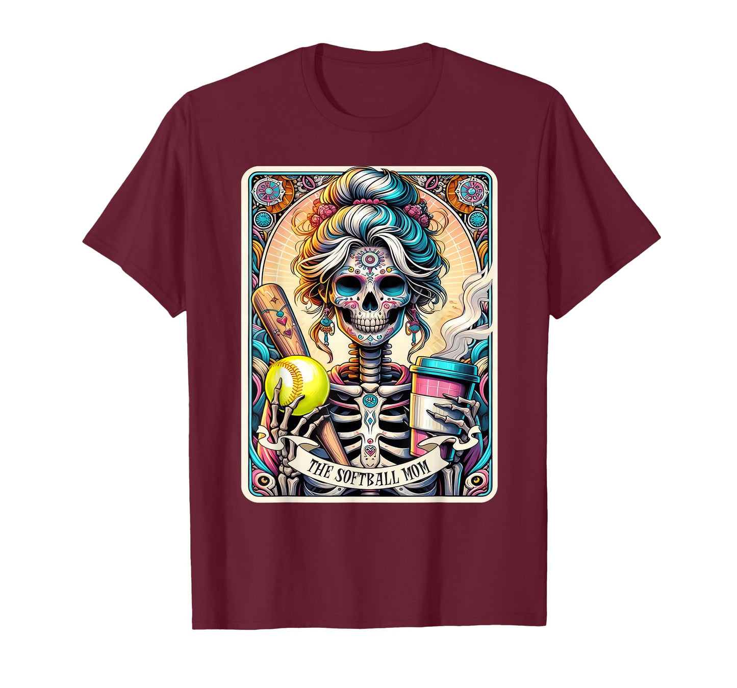 Softball Mom Tarot Card Skeleton Vintage Funny T-Shirt