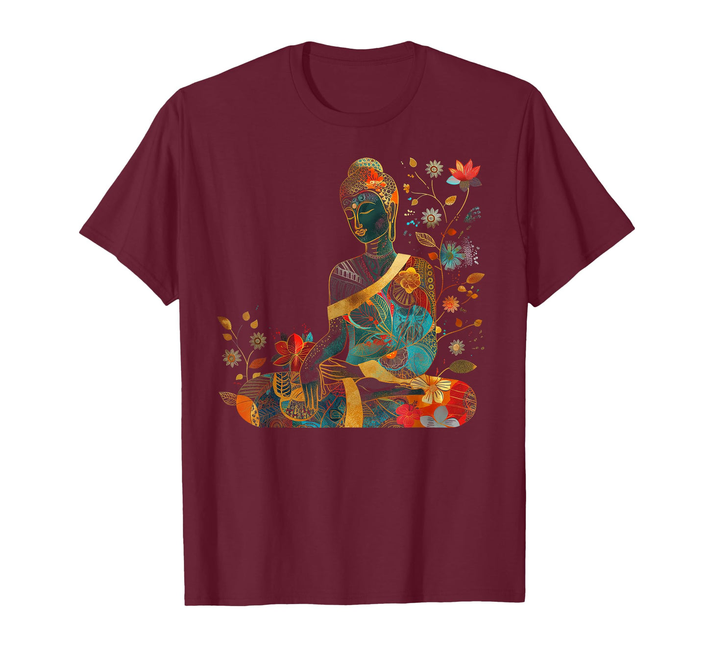 Buddha Colorful Flowers Floral Buddhist Zen Buddhism Art T-Shirt