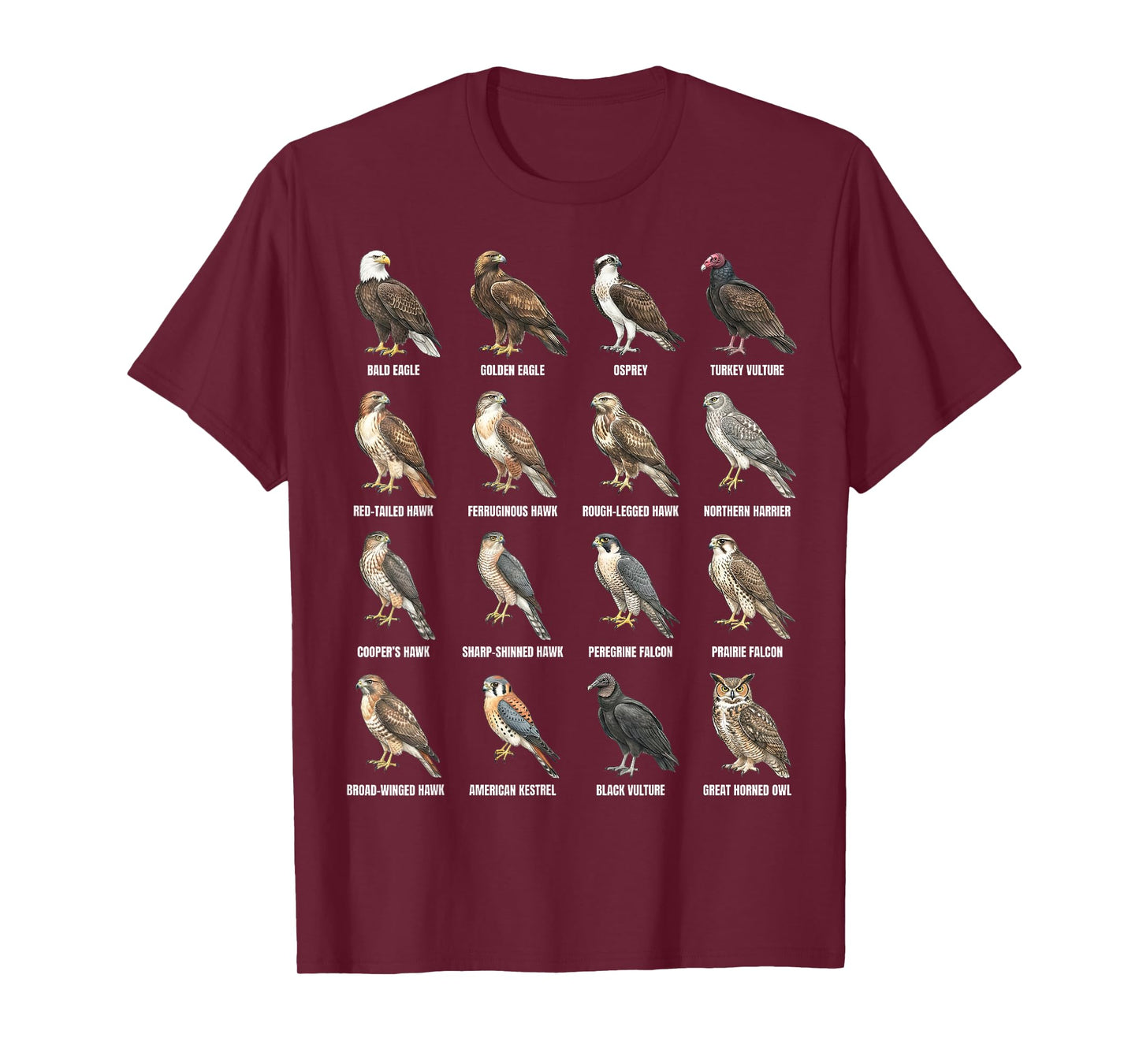Raptors of North America Birds of Prey Species Chart T-Shirt