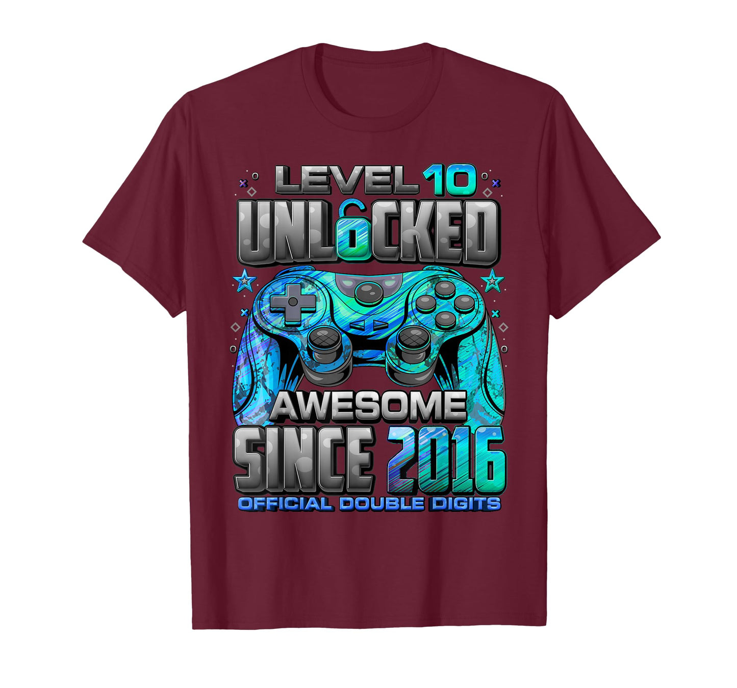 Level 10 Unlocked Awesome Since 2016 10th Birthday Gaming T-Shirt