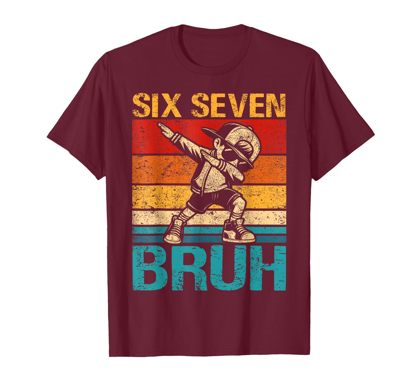 Six Seven 6 7 Bruh Dabbing Boys Kids Retro Vintage Meme T-Shirt