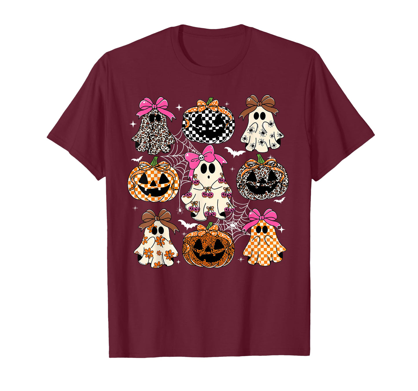 Spooky Season Halloween Coquette Bow Ghost Jack O Lantern T-Shirt