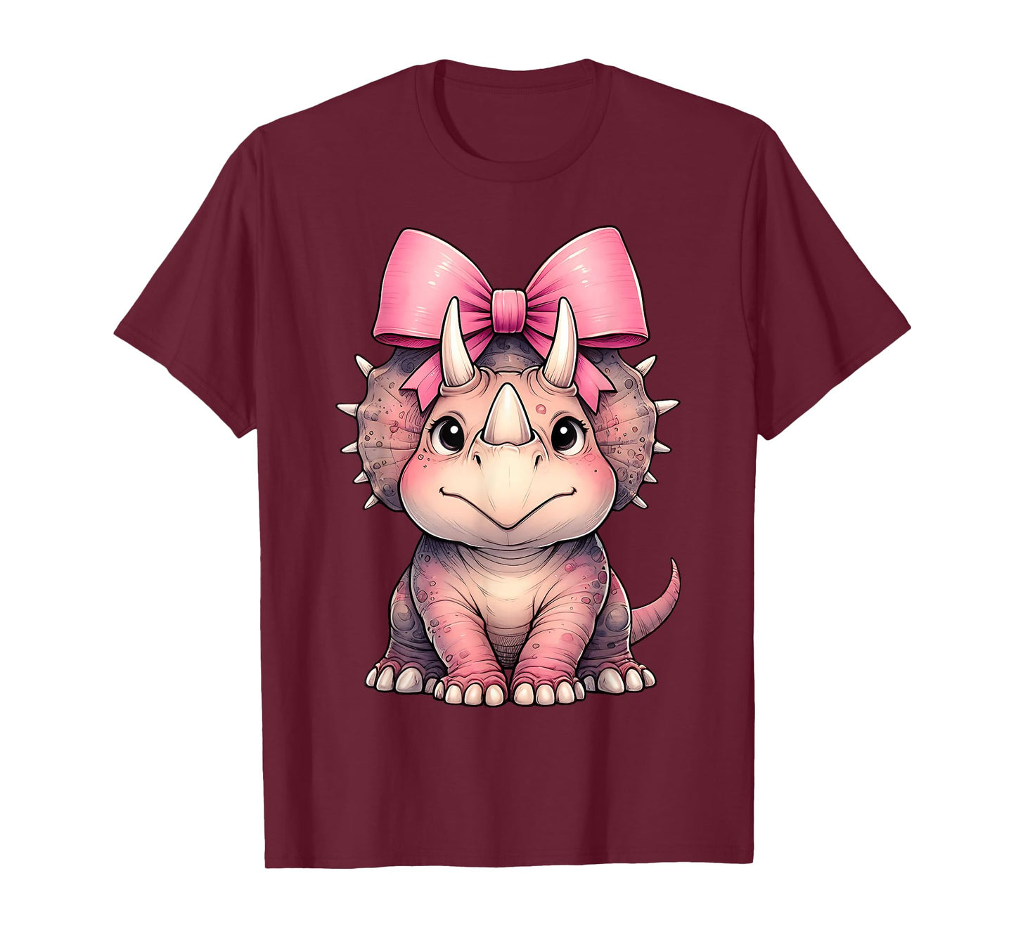Coquette Bow Triceratops Dinosaur Pink Ribbon Mom Girl T-Shirt