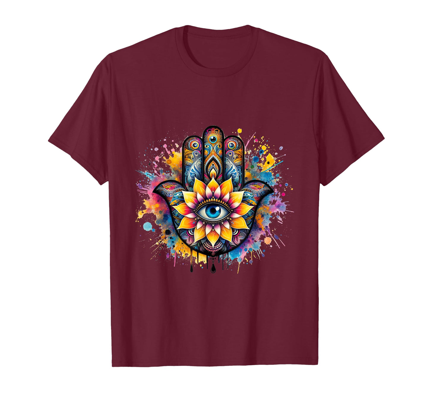 Beautiful Hamsa Hand Colorful with Fatima Eye and Lotus T-Shirt
