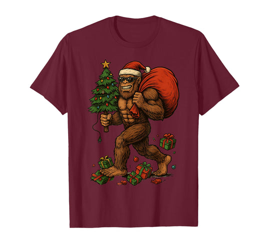 Bigfoot in Sunglasses Funny Santa Christmas Tree Lights Xmas T-Shirt
