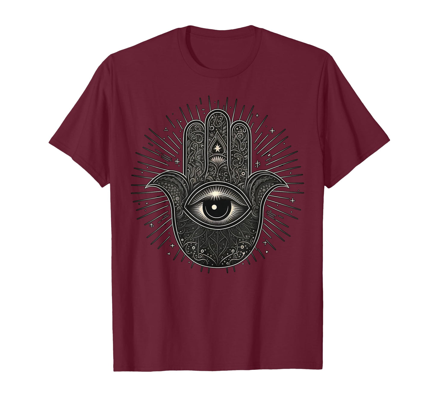 Khamsah or Hand of Fatima on Black and White Hand of Hamsa T-Shirt