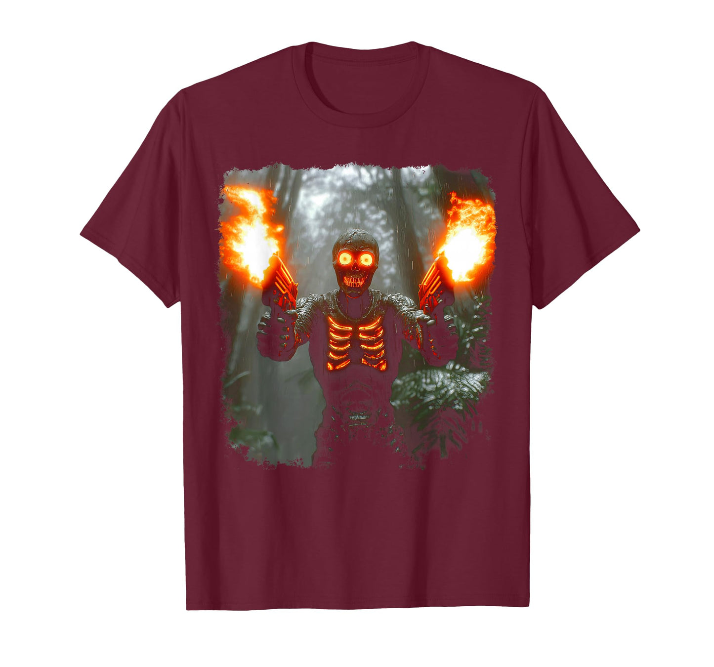 Hard Fire Zombie Skeleton Guns Blazing - Glowing Skull Meme T-Shirt