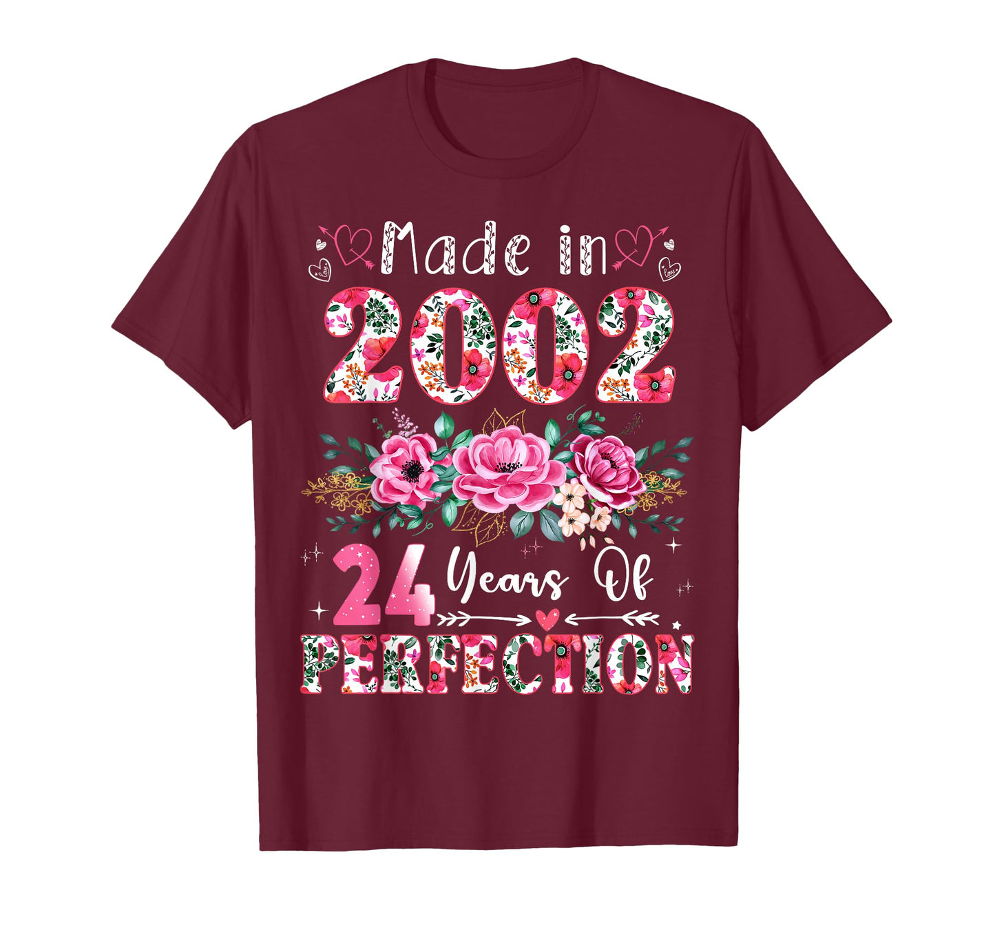24 Year Old Made in 2002 Floral 24th Birthday Women T-Shirt