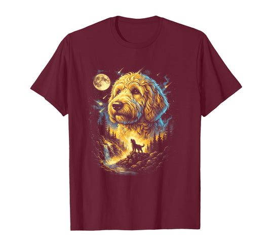 Golden Doodle Howling to The Moon Fantasy Dog Art T-Shirt