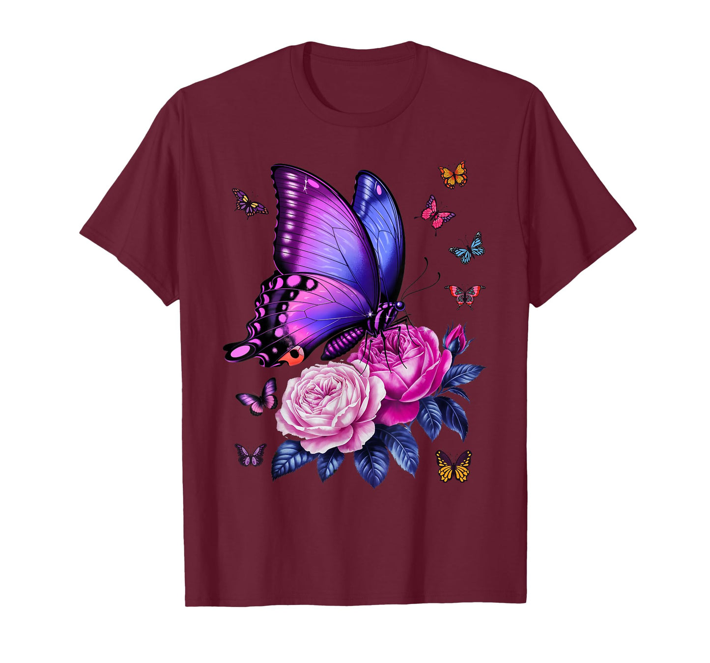 Beautiful Butterfly Purple Rose Butterfly Lovers Women T-Shirt