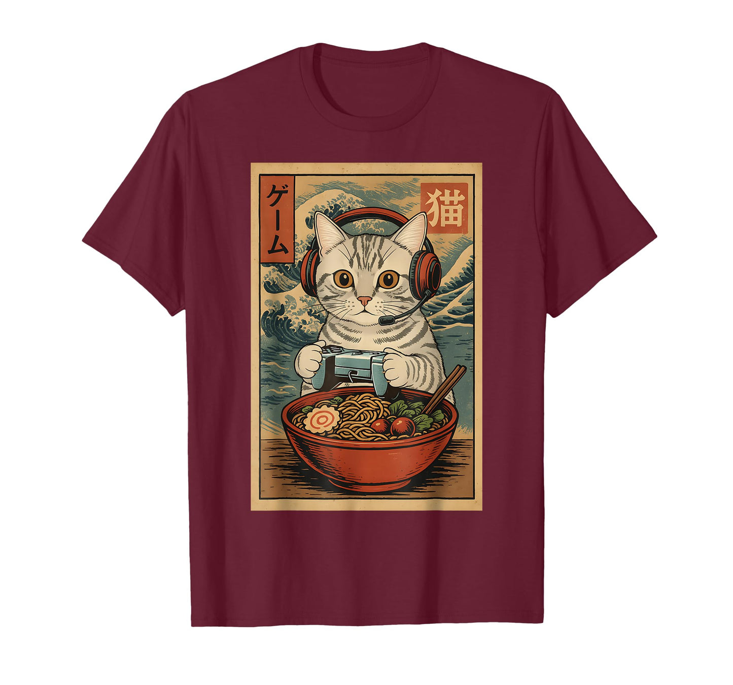 Cute Kawaii Gamer Cat Funny Ramen Retro Japanese Cat Gaming T-Shirt