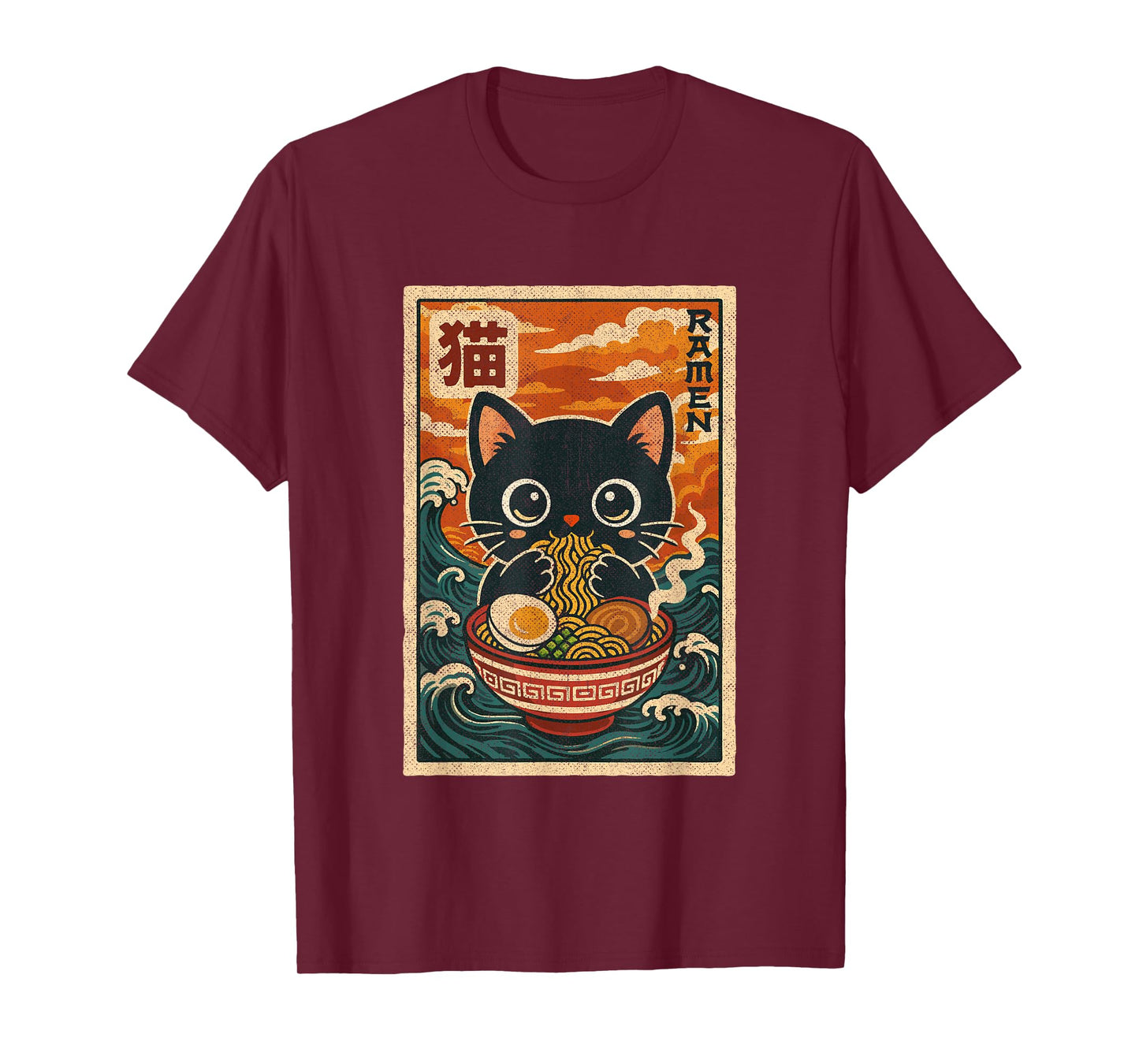 Cute Retro Vintage Japanese Anime Funny Kawaii Ramen Cat T-Shirt